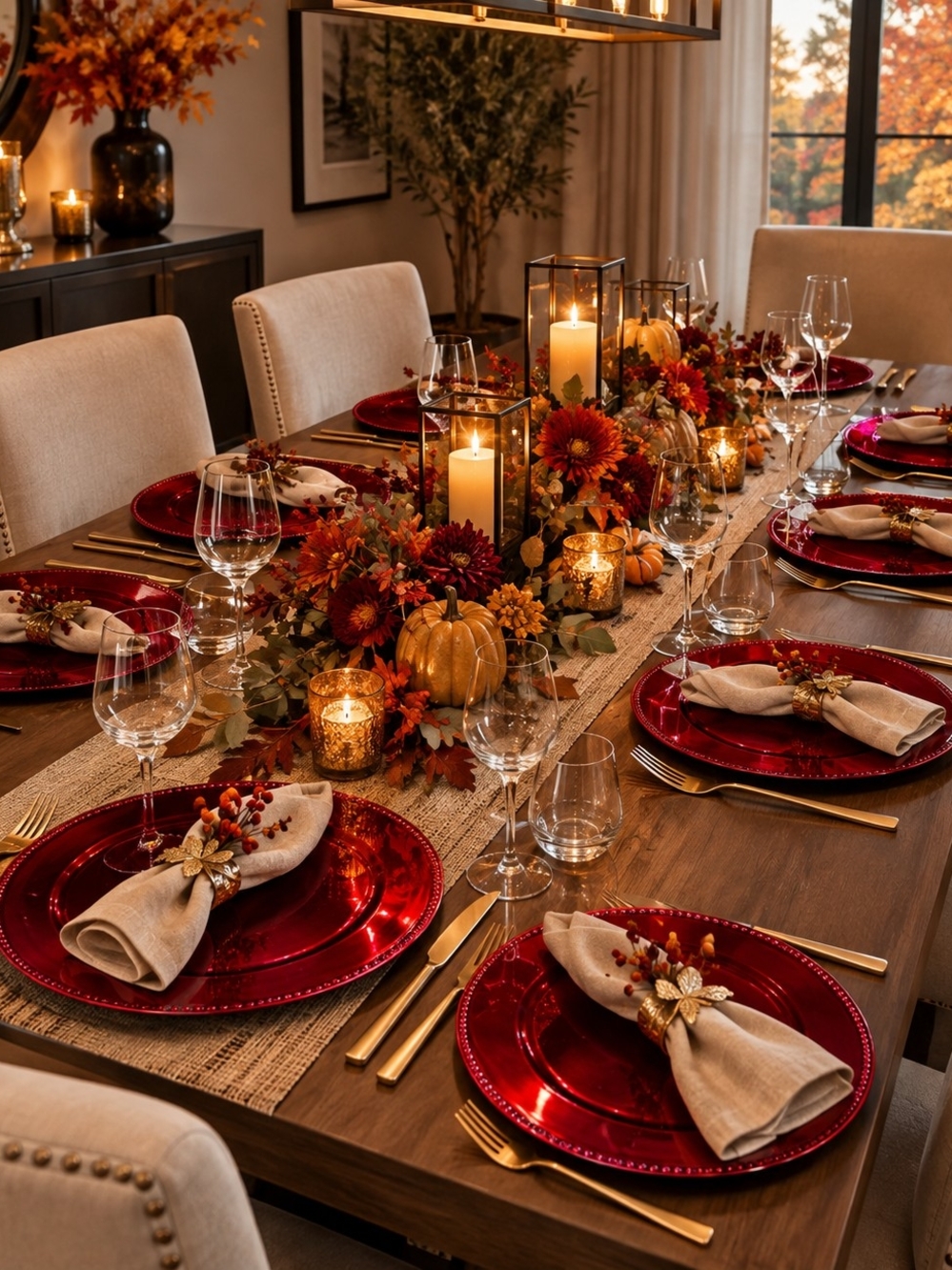 Set of 8 Elegant Red Holiday Charger Plates Set